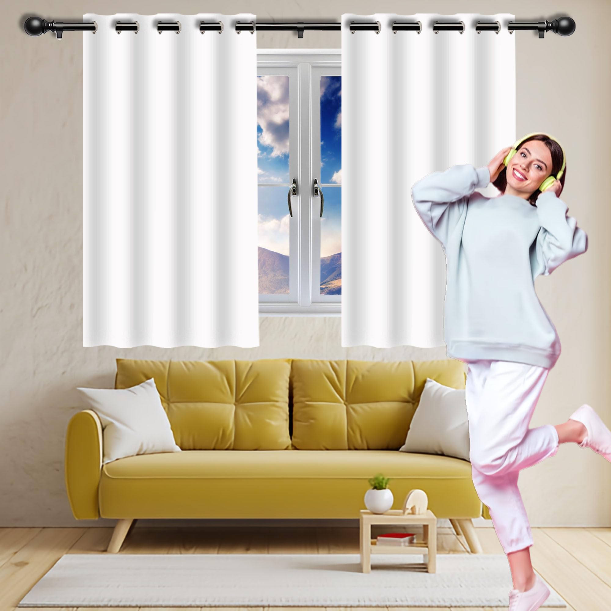 Tende con Anelli 100 x 50 cm Opaca Termica Isolante Tende per Interni Corte per Cucina per Interni Finestre con Anelli, Bianco