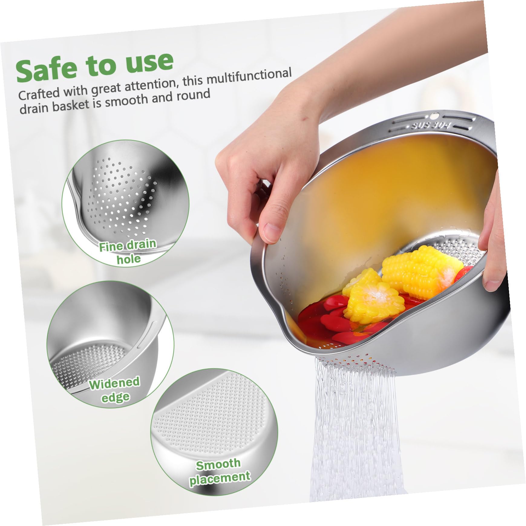 TOYANDONA Colador de Arroz de Acero Inoxidable con Base Antideslizante y Malla Fina Cuenco Multifuncional para Lavar y Escurrir Cocina Diseño Compacto y Estable