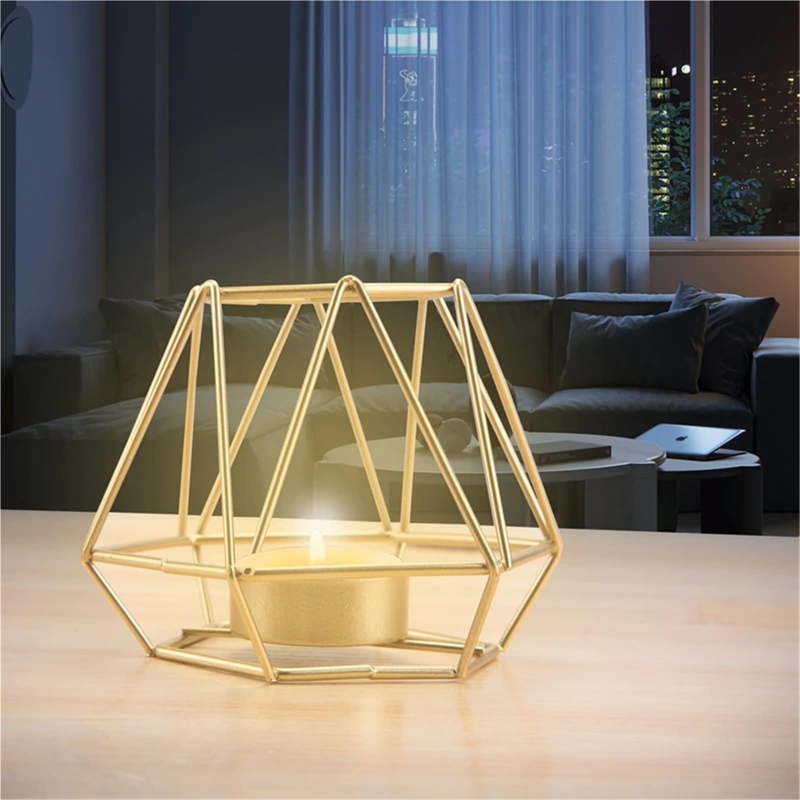 Portavelas con Forma de Linterna 4 portavelas votivas de Metal con diseño geométrico, Huecos for decoración Bodas y hogar
