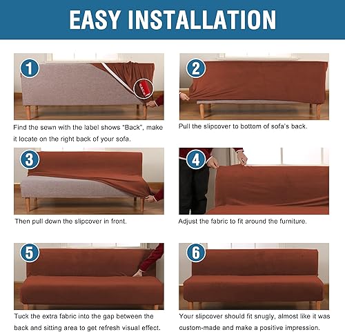 Vista 73 de H.VERSAILTEX - Funda de terciopelo real para futón sin brazos, funda protectora elástica para sofá cama, para protección de muebles, gruesa, suave