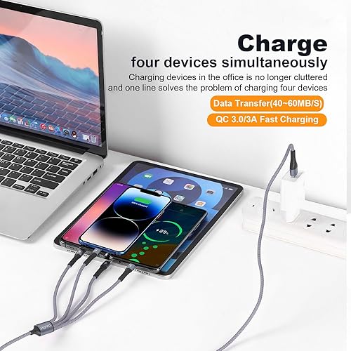 Miniatura 2 de SIQIWO Cable USB C a USB A de carga rápida 2 unidades de 4 pies, QC 3.0 USB tipo C con 4 puertos USB C, para Samsung Galaxy S10 S9 S8 S20 Plus A51