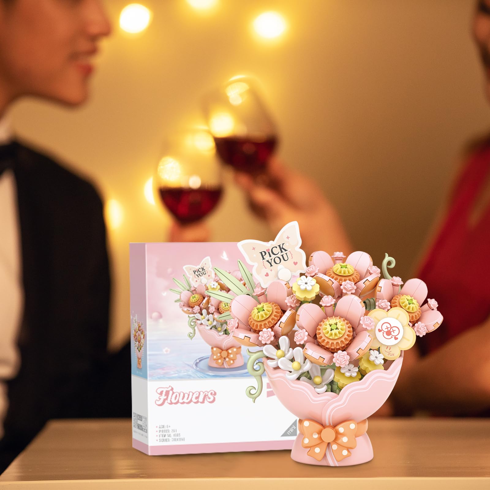 MEIEST Set di mattoncini da costruzione, simulazione con rosa, confezione regalo per San Valentino, bonsai, giocattolo per la casa (letame viola), 1951