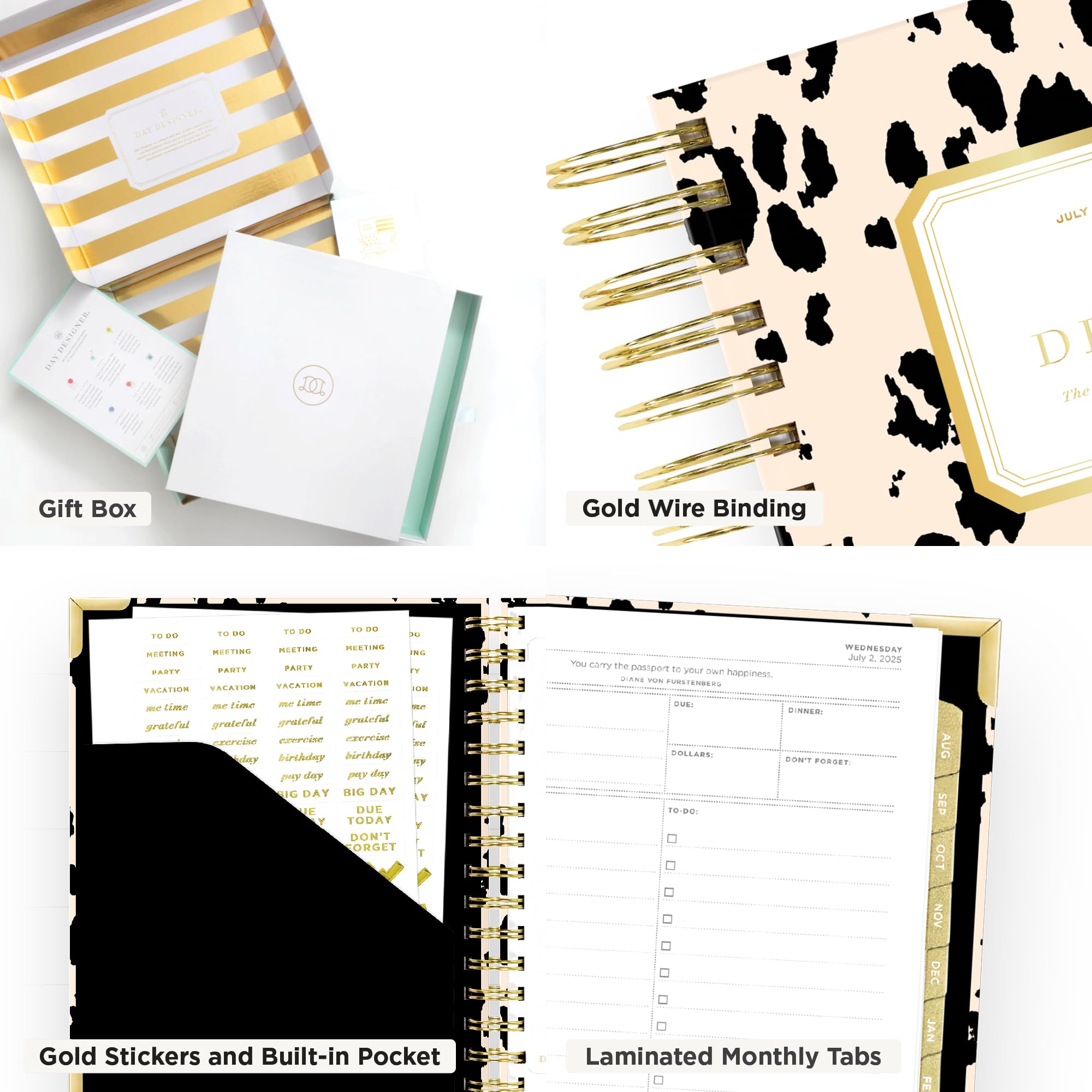 Day Designer Mini agenda giornaliera 2025-26, luglio 2025 - giugno 2026, formato pagina 15 x 20,125 cm, copertina laminata lucida (dipinto leopardato)