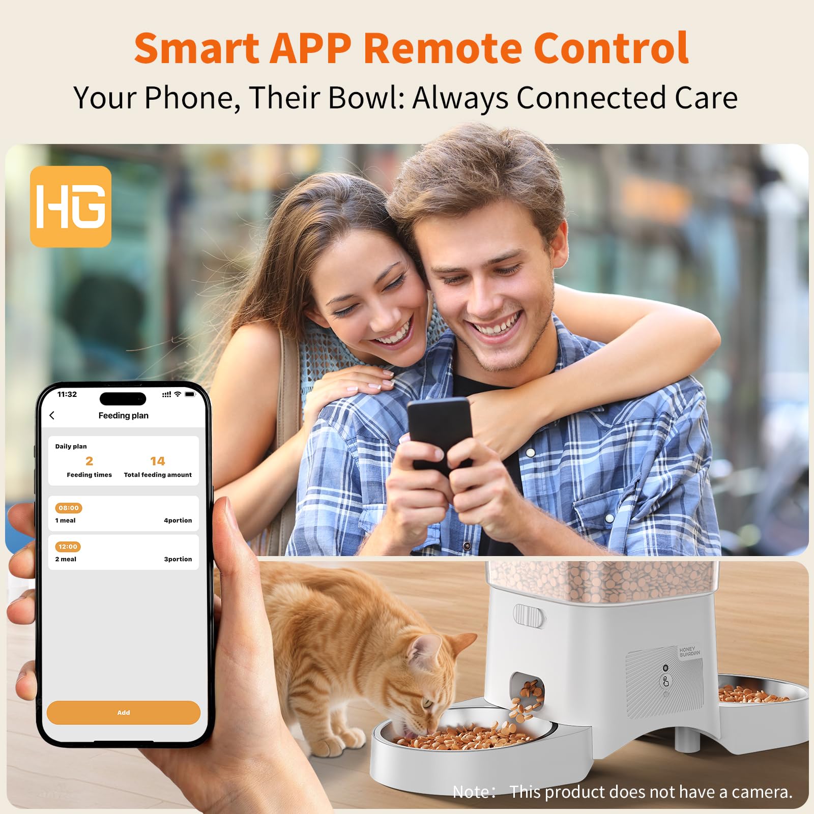 Distributeur Croguettes Chat Automatique Double, HONEYGUARDIAN 5G/2.4G WiFi Gamelle Chat Automatique 4 Bols(Bol INOX +Bol Lente), Distributeur Croquettes Chats/Chien, Opération Facile & Contrôle APP