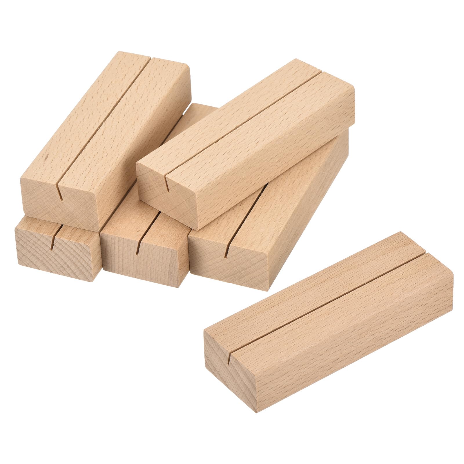 sourcing map 12Pcs Place Card Holders, Wood Sign Holders Number Sign Stand Name Card Holder Picture Display Stands for Retail Shop Home Wedding Party, 3.9" x 1.4" x 0.8", Light Brown