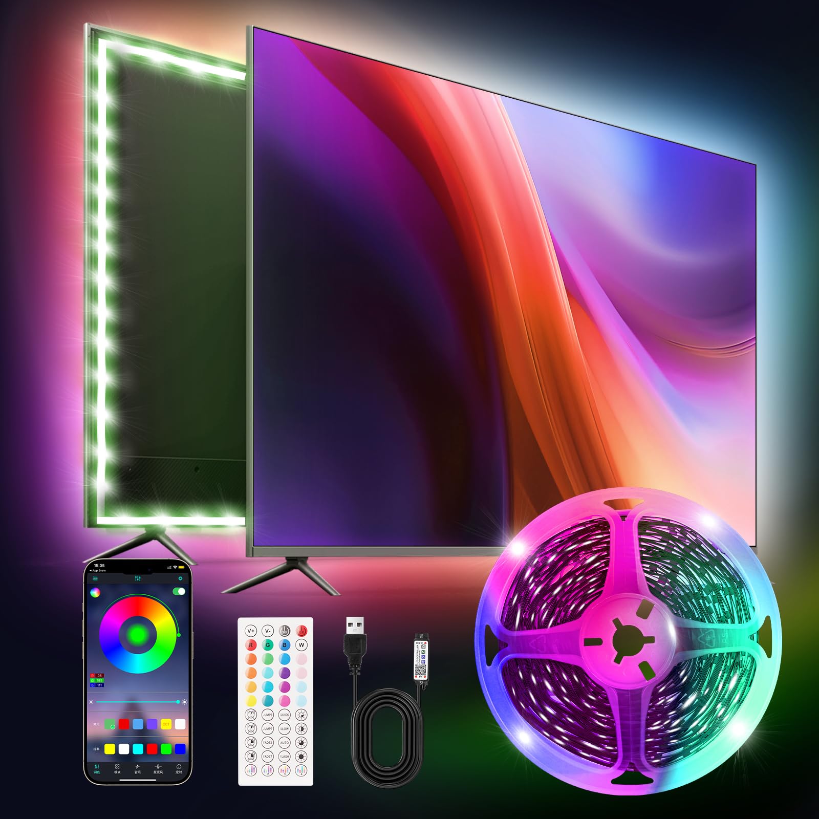 Liwqolx Led Lights 7m, 30Leds/M with Remote APP Control USB Strip Lights, Music Sync, LEDs Lights for Bedroom,Party, for Christmas Halloween Decorations — image 1