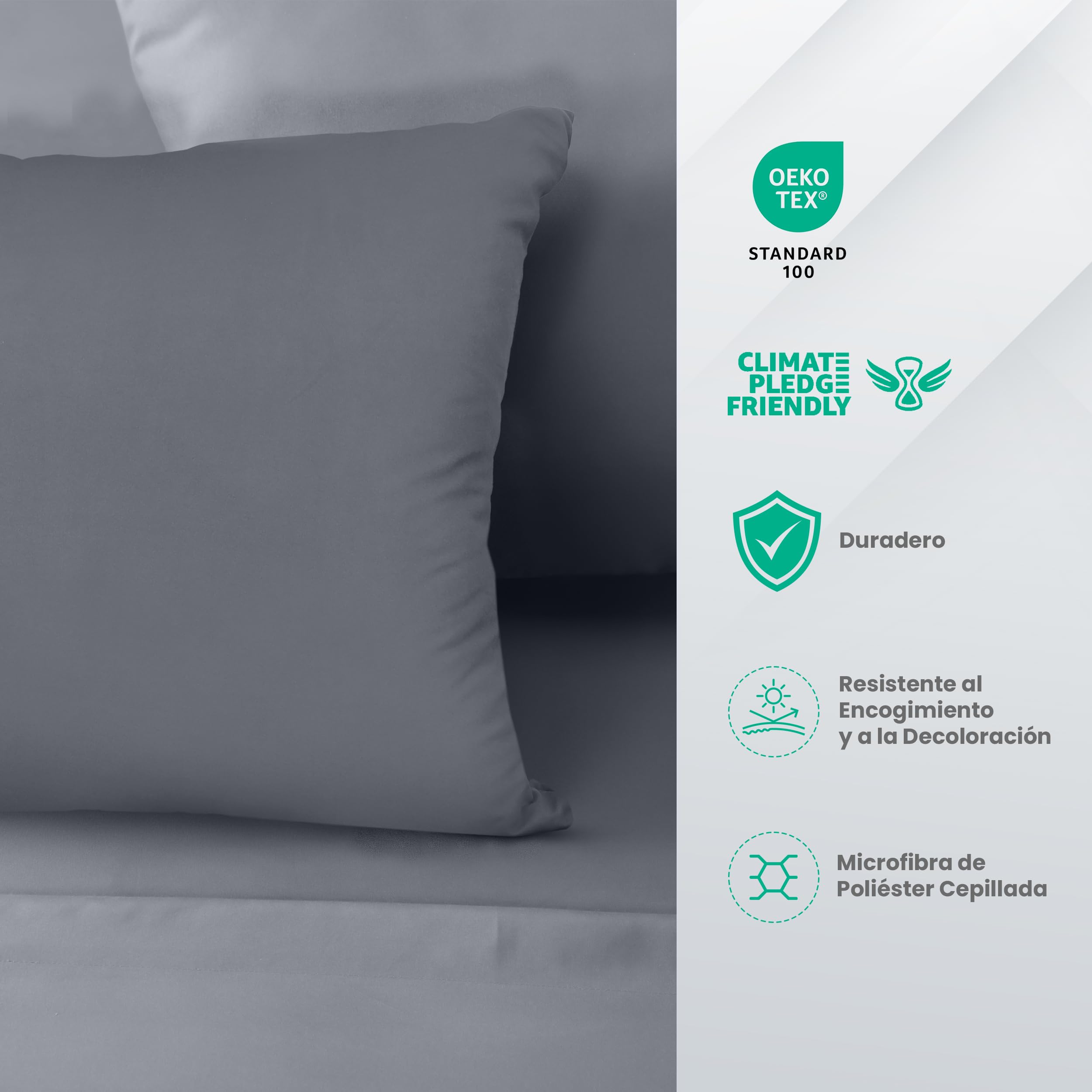 Utopia Bedding Juego de Sabanas 4 Piezas 135x190 - Poliéster Microfibra Cepillada - Oeko-Tex Certificado - Sábana Bajera, Sábana Plana y 2 Fundas de Almohada 50x75 (Cama 135, Gris) — view 23