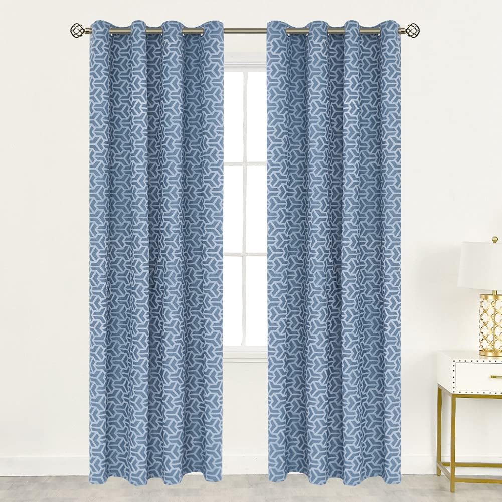 NAPEARL Linen Textured Living Room Curtains for Windows, Moroccan Curtain Drapes for Bedroom, Light Filtering Curtains with Grommets 96 Inch Length, Set of 2 Panels, Denim Blue