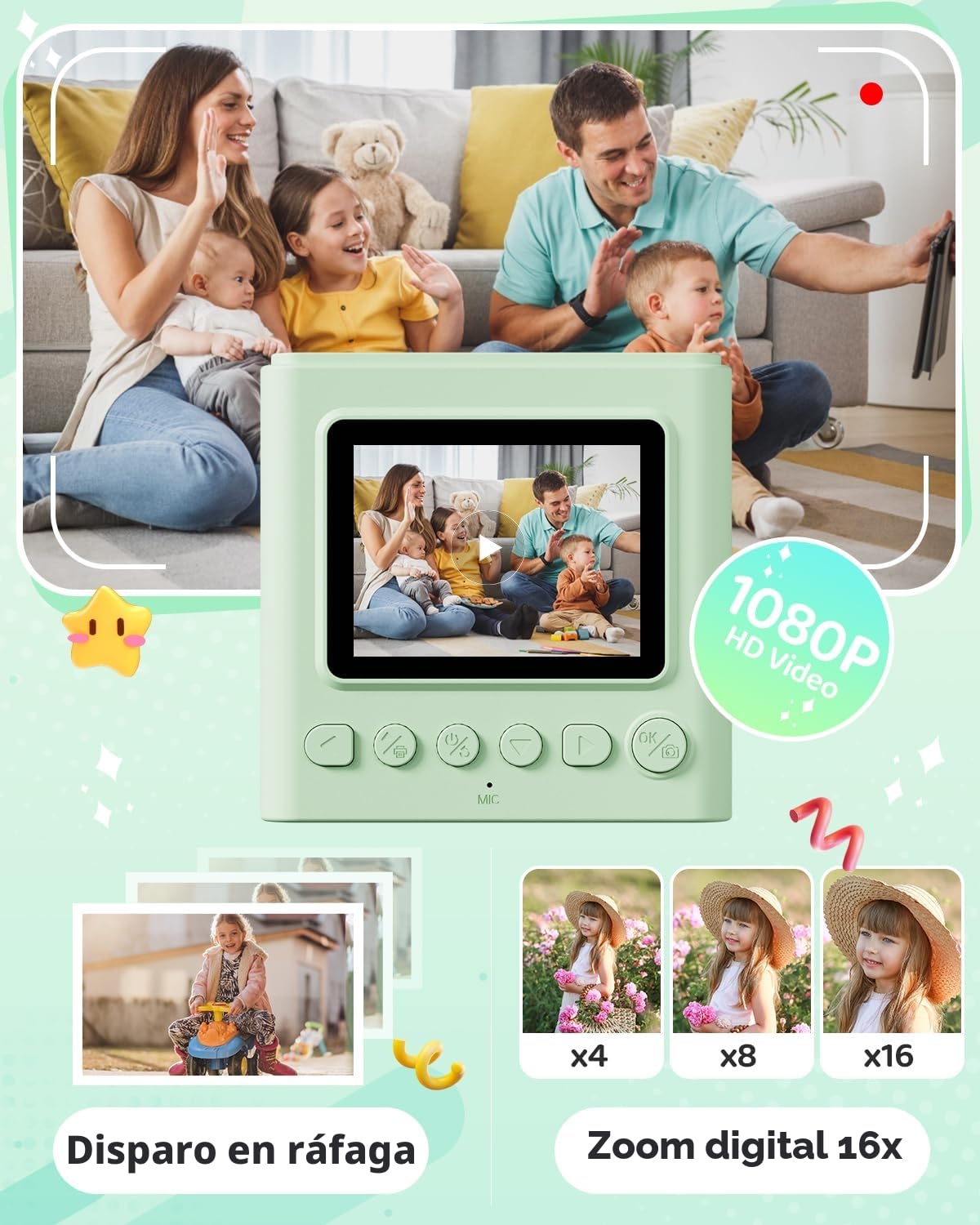 TIATUA Camara Fotos Infantil Instantanea, 2,4 Pulgada 1080P Cámara de Fotos Instantánea con Tarjeta de 32 GB y Papel Fotográfico, Regalo para Niños de 3 a 12 Años