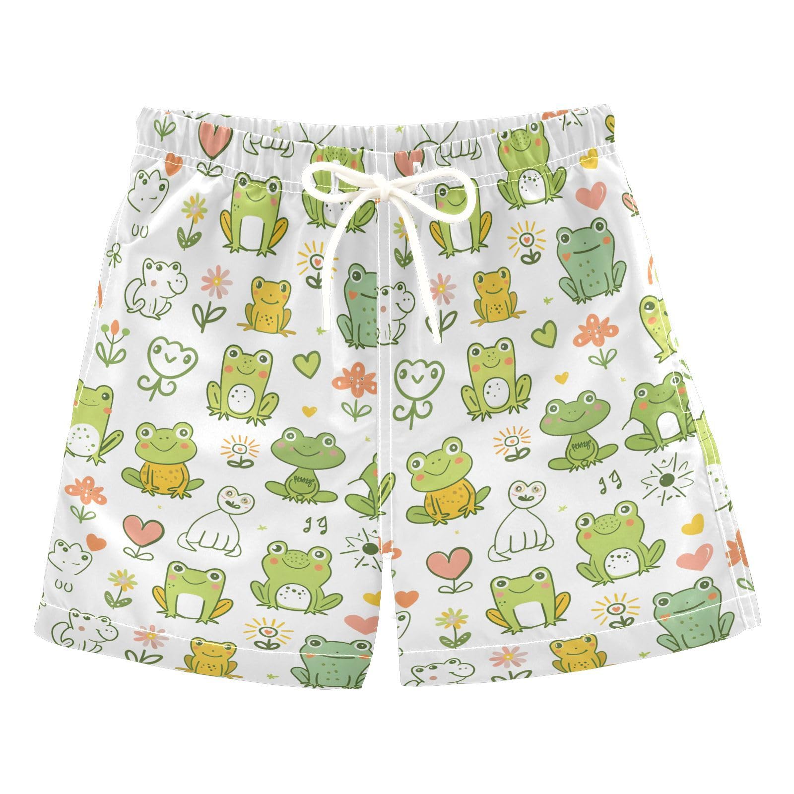 Cute Frog Hand Drawn Boys Swim Trunks Toddler Shorts Swimwear Boardshorts Multicoloured