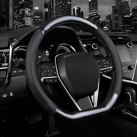 Carbon Look D-Shape Steering Wheel Cover - Anti-Slip, Breathable, For 37-38cm Wheels