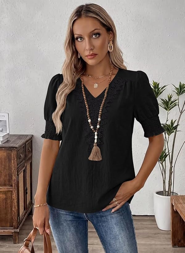 Falechay Summer Tops For Women Flowy Boho Western Crochet Shirts Black L by Falechay - Used condition - Image 3