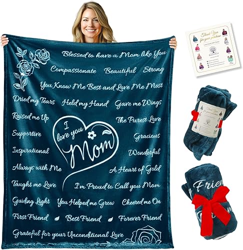 Manta de forro polar con texto "I Love You Mom". Regalos para mamá o para madres primerizas. Manta de forro polar supersuave. Regalos para mamá de