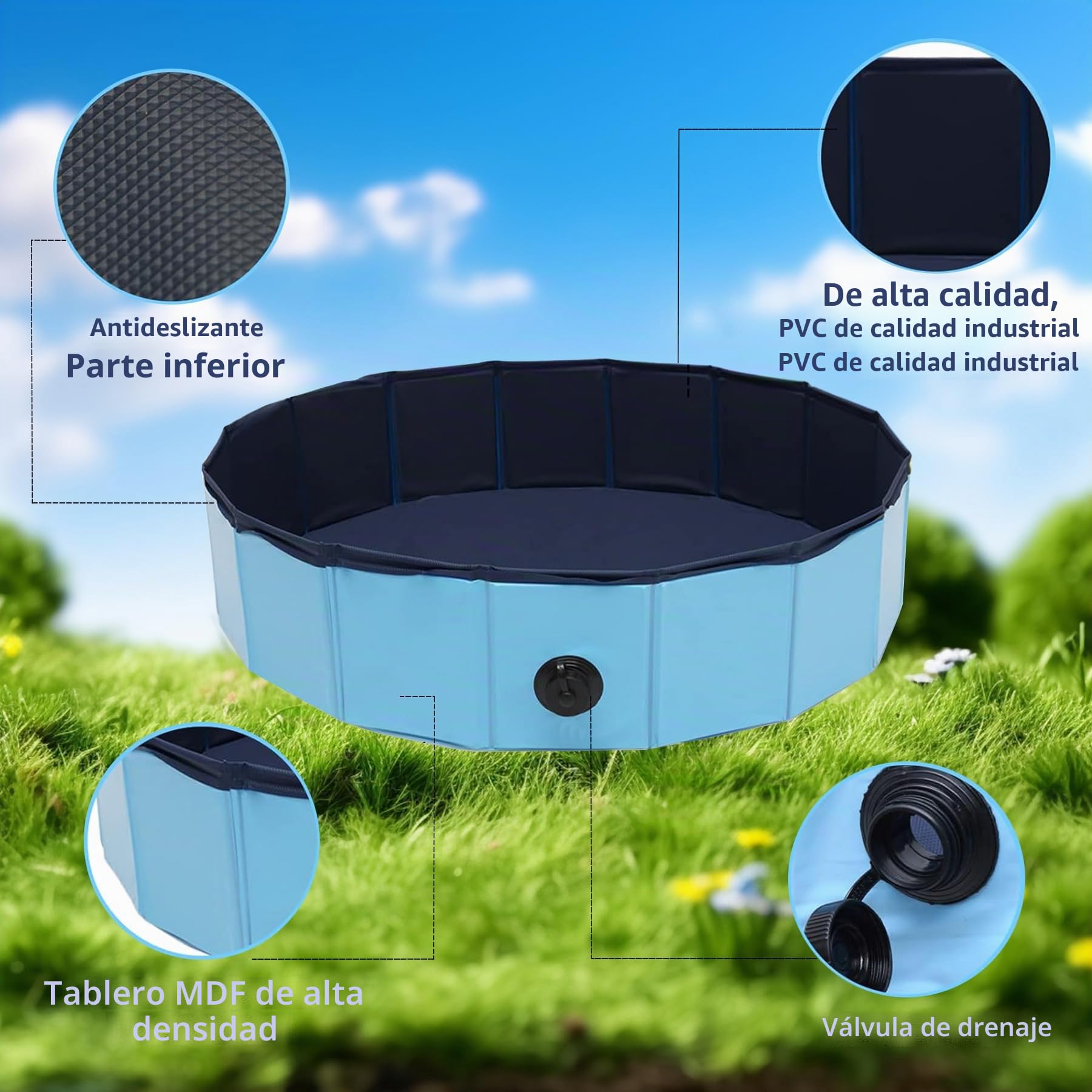 Zegupal Piscina para perros grandes y pequeños, plegable, antideslizante, 80 x 20 cm, piscina para perros engrosada de PVC, resistente al desgaste, piscina de chapoteo para perros, bañera para perros