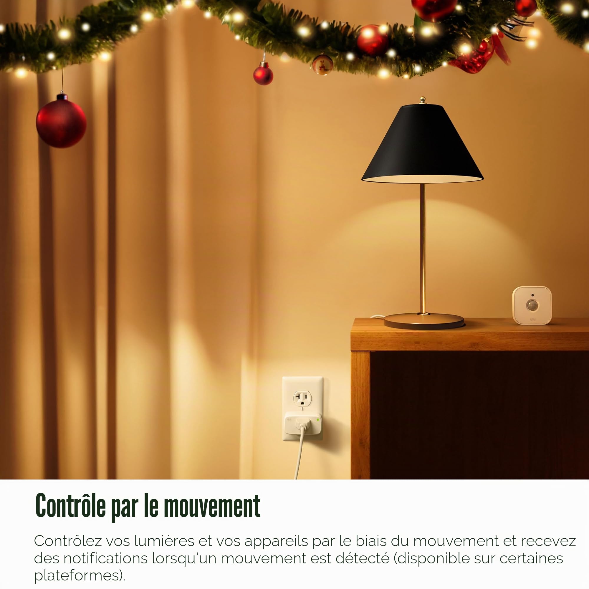 Eve Motion (Matter) Capteur de Mouvement Intelligent avec capteur de lumière, résistance à l'eau IPX3, Activation Automatique des lumières et des appareils, Filetage