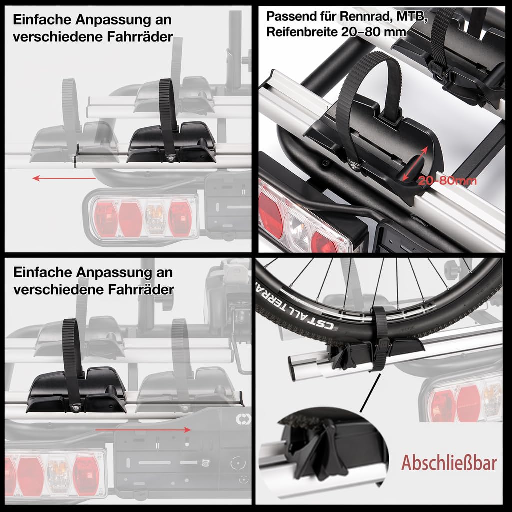Fahrradträger für Anhängerkupplung 2 Fahrräder e-Bike 60kg,Auto Fahrradträger Anhängerkupplung mit Rücklicht und Kennzeichenhalter, Abschließbar,Kupplungsträger für Ebike (Fahrradträger)