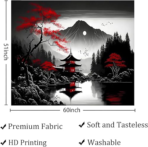 Miniatura 7 de Tapiz de bosque de montaña para dormitorio, paisaje de luna natural en blanco y negro, para colgar en la pared, atardecer de árbol, tapices grandes,