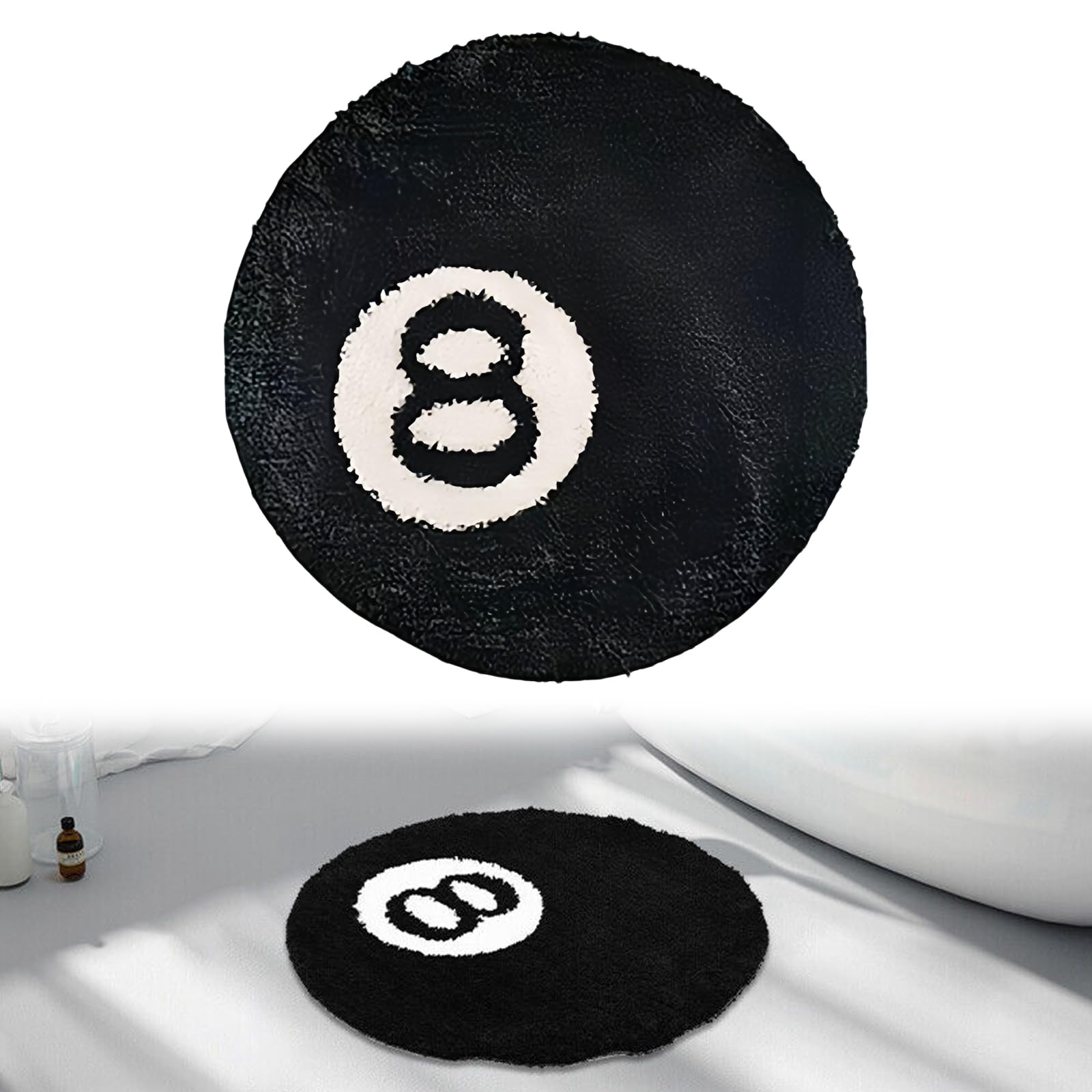 WIYETY Alfombra para 8 Pelotas: 60 cm Lavable Decoración Antideslizante Flocada, de Billar, Negra y Blanca, Redonda, Suave Almohadilla de Silla, para Suelo