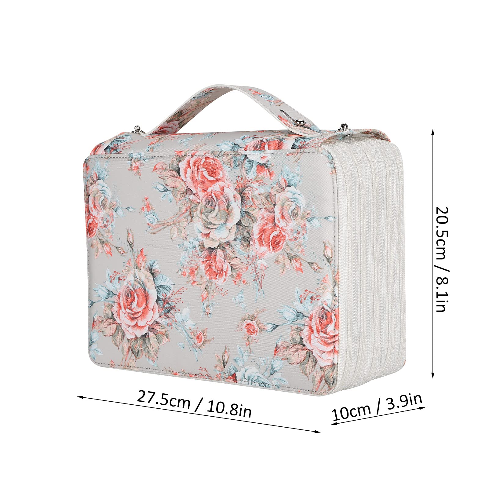 LenTLy Organizer für Buntstifte mit 250 Fächern, 20,5 X 28,5 X 10 cm Federmäppchen mit 252 Fächern, Mehrlagigem Reißverschluss mit Rosendruck, Tragbarer (Midi-Rose)