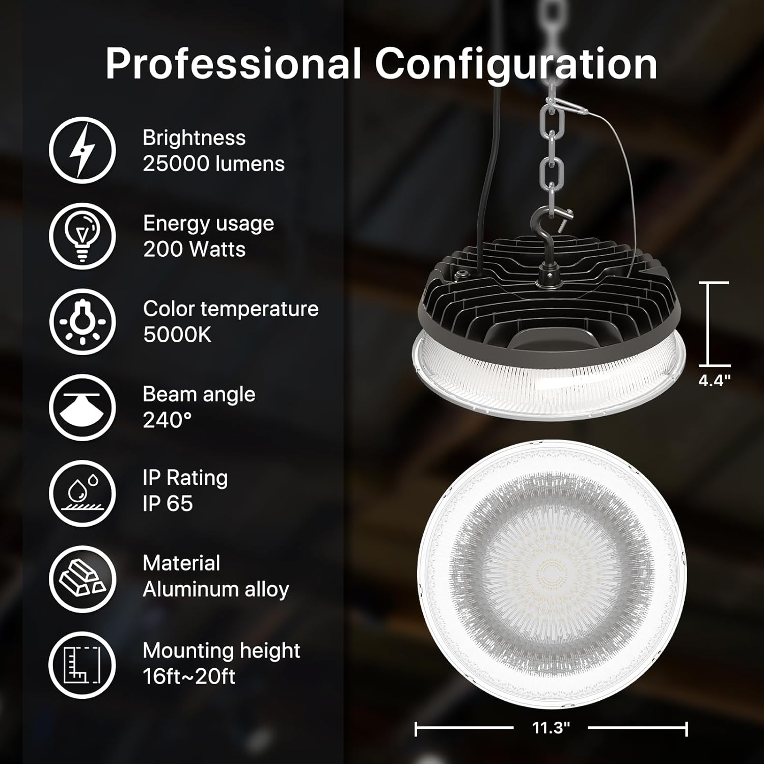 HYPERLITE UFO LED High Bay Light 200w 28000lm Shop Light 5000k Plug High Bay LED Lights for Commercial Bay Lighting 16-20ft Workshop Warehouse Factory Gym Barn ETL