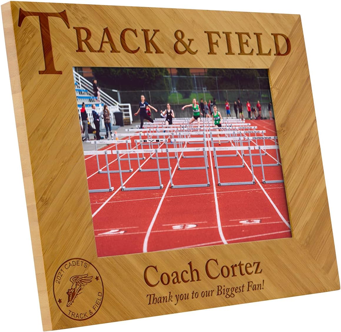 Coach Sports Themed Picture Frames - Include your Personal Text and 5 x 7" Photo (Track and Field)