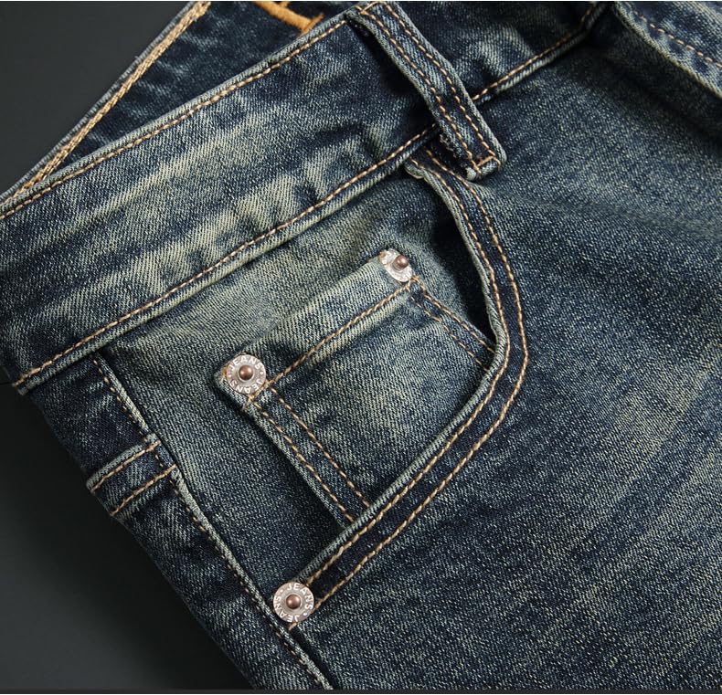 Vintage Mens Jeans Retro Washed Elastic Slim Fit Ripped Men Casual Denim Pants Trousers2