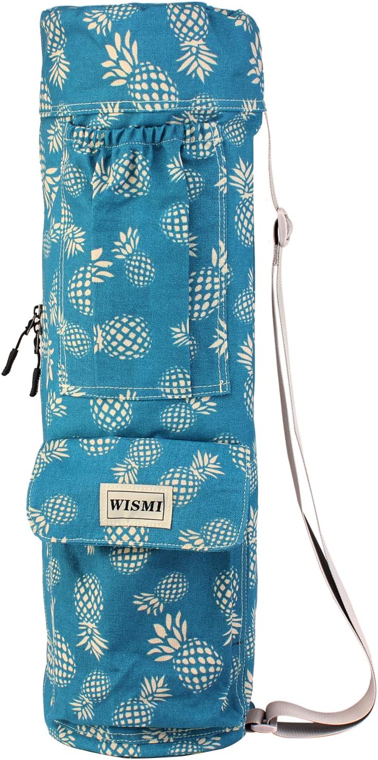 wismi Yoga mat Carrier Bag Patterned Canvas with Pocket and Full-Zip (Pineapple Passion)