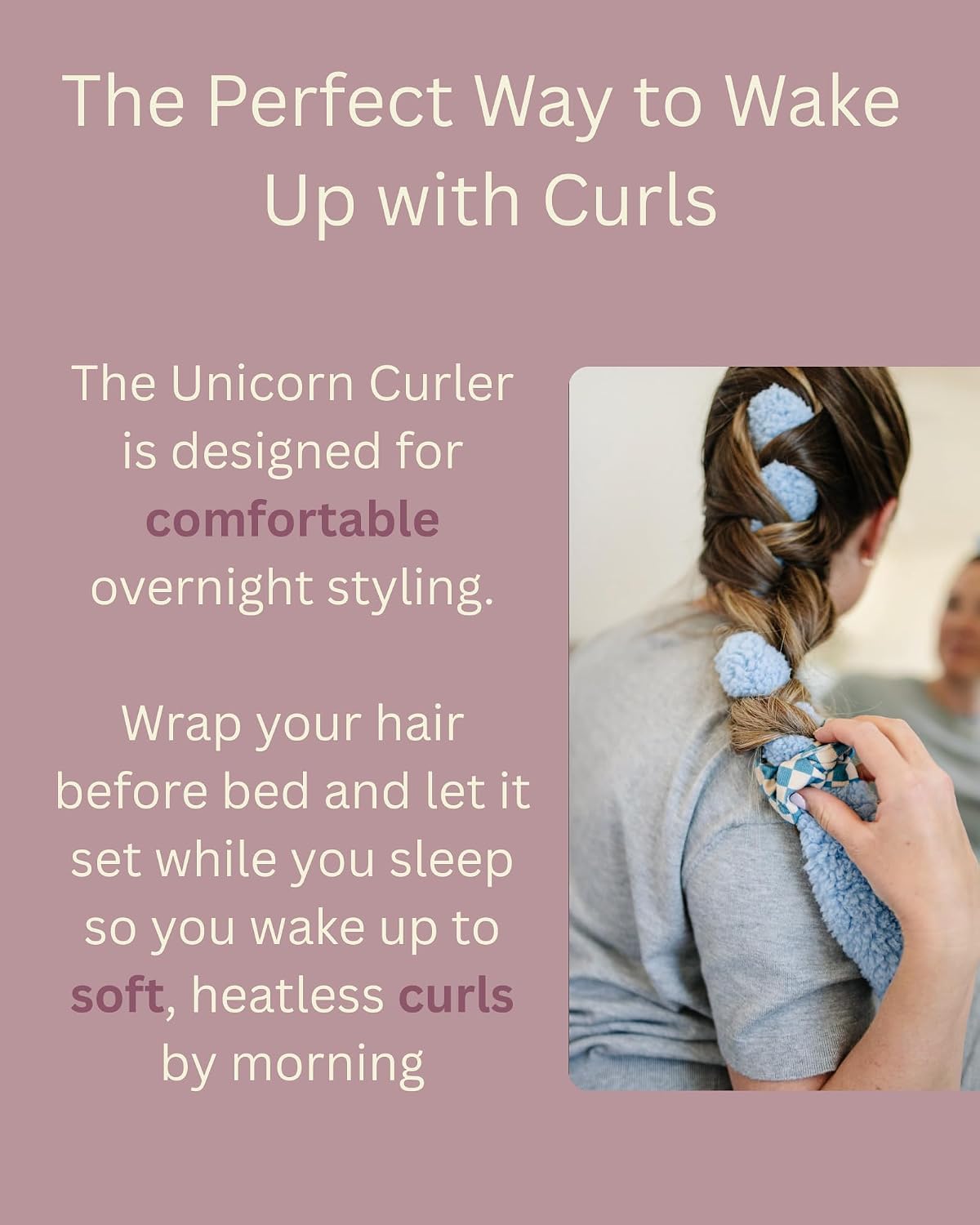 BlairCo Unicorn French Braid Heatless Hair Curler – Handmade Sherpa No Heat Curling Headband for Side Sleepers – Soft Overnight Curl Separator for Short to Long Hair – Washable – Blush