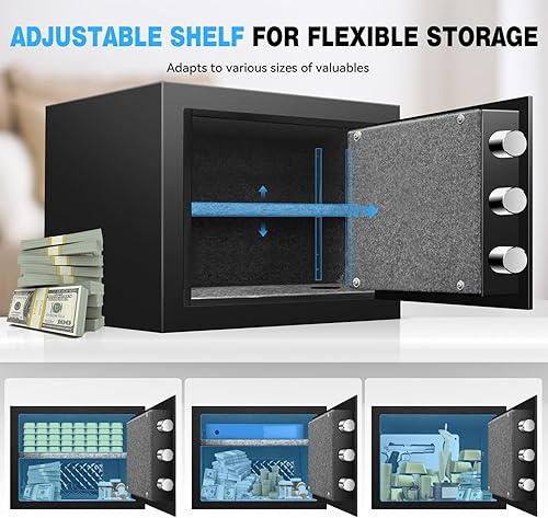 Miniatura 7 de Caja fuerte ignífuga de 2.0 pies cúbicos para el hogar, caja de seguridad con bloqueo biométrico de huellas dactilares, teclado digital, estante y