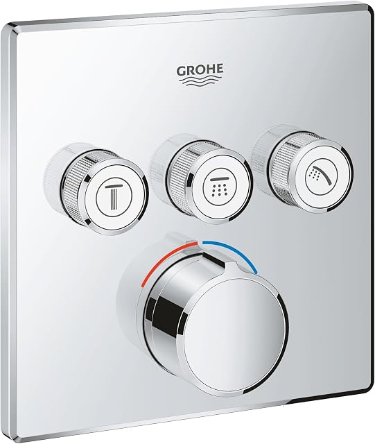 GROHE SmartControl - Square Concealed Mixer for Shower or Bath (3 Valves, Set for Final Installation for GROHE Rapido SmartBox, Push Button for ON-OFF, Turn for Volume Adjustment), Chrome, 29149000
