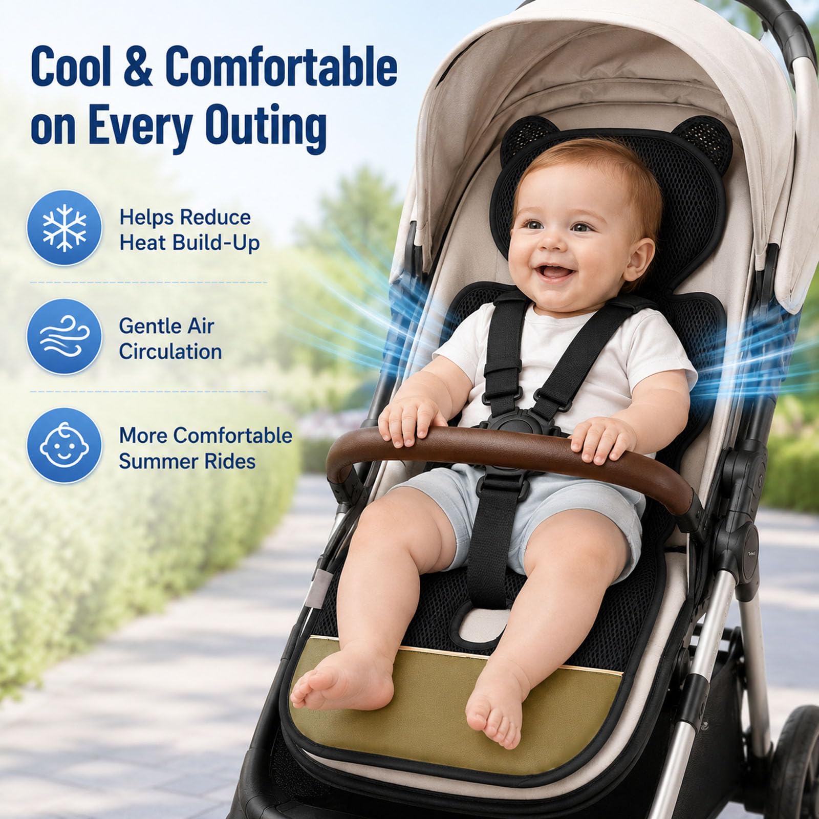 Coussin Rafraîchissant Et Ventilé Pour Enfants, | 3 Vitesses De Ventilation,Absorbe l'Humidité Et Évacue La Transpiration,Adapté Aux Poussettes Landaus Et Sièges Auto Bebe