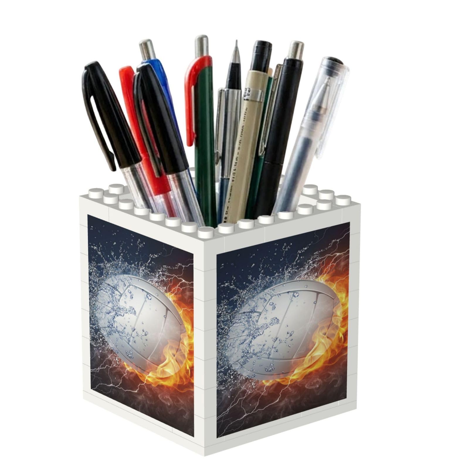 Poadnly Ice And Fire Volleyball, Pen Pot Pencil Holder for Office Home School, Compact Desk Organiser for Office Stationery