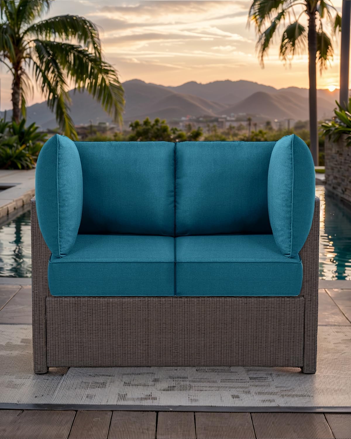 Luxury 24x24x6 Outdoor Corner Cushion 1 Set - Water-Repellent 3-Piece Cushion Set with Zipper for Outside Wicker Sofa Loveseat Chair Sectional Patio Conversation Sets - Peacock Blue/Classic thumbnail