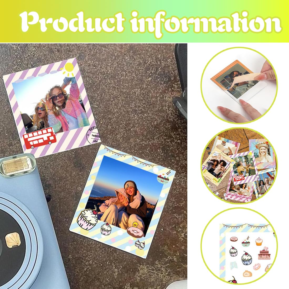 Lot De 32 Autocollants De Bordure Photo, Jolis Autocollants Photo Compatibles Avec Le Film Instantané Fujifilm Instax Mini 12/11/9/8/7S/70/40/50S/90 Evo