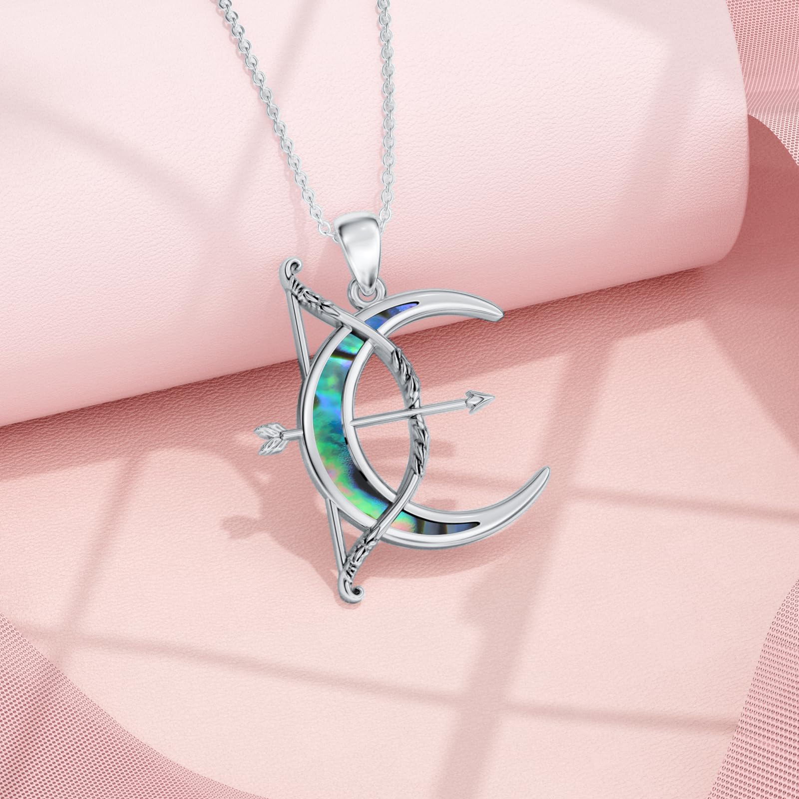 Collar de Plata de Ley 925 Concha de Abulón Flecha Colgante de Luna Joyería Para Mujer
