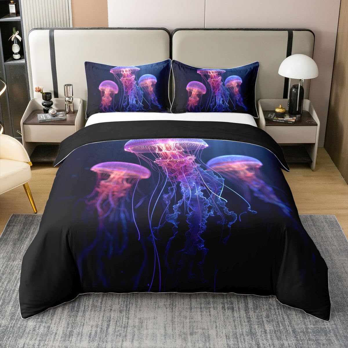 Erosebridal Cute Coastal Sea Turtle 100% Cotton Queen Comforter Cover Kids Nautical Seashell Starfish Duvet Cover for Teen Adults Pretty Seaweed Beachy Bedding Set Pink Watercolor Sealife Bed Set