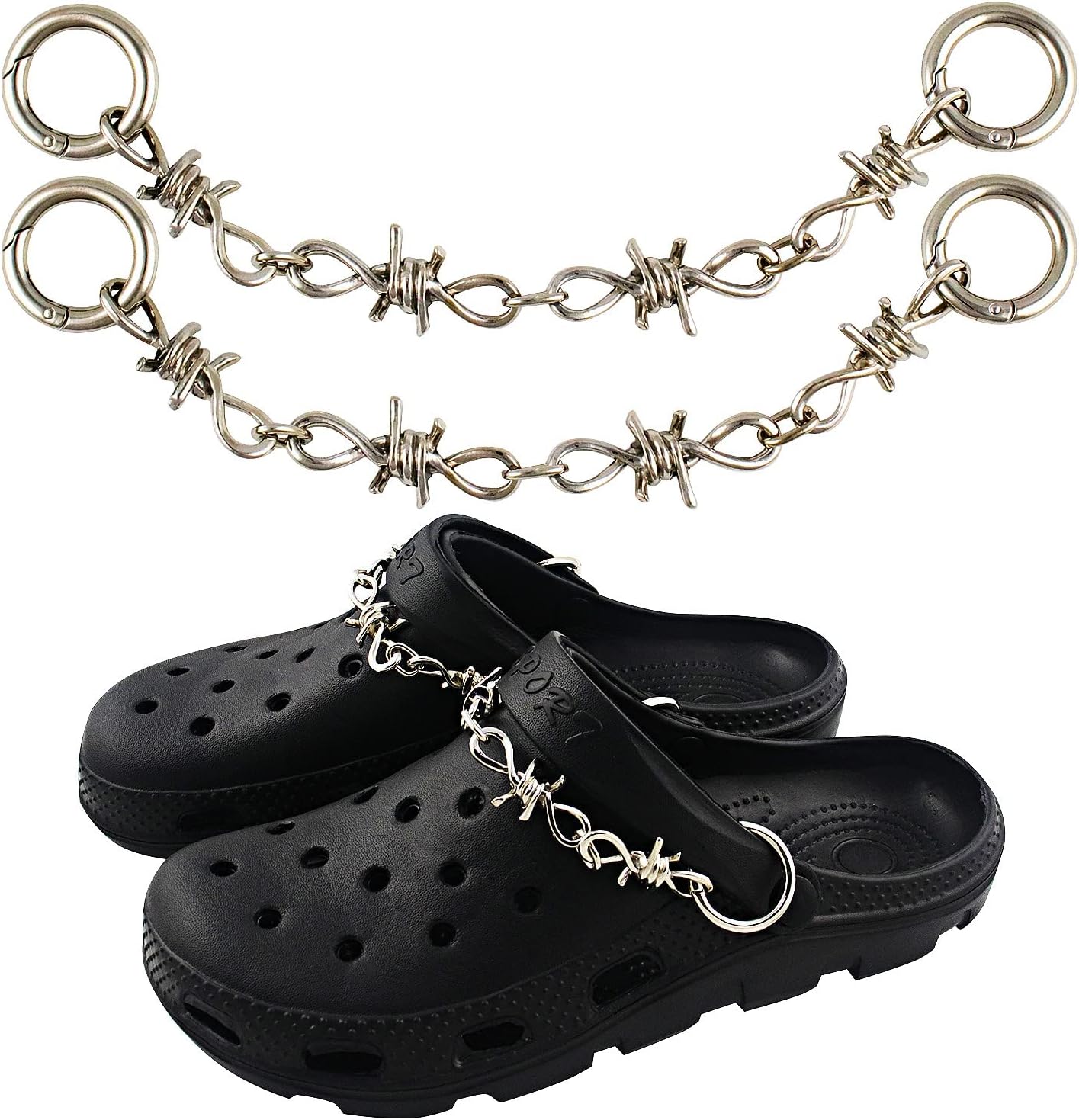 Shoes Metal Chain Spikes Charms, Cool Punk Barbed Chain Charms for Sandals Clog Accessories Shoe Decorations for Men Women