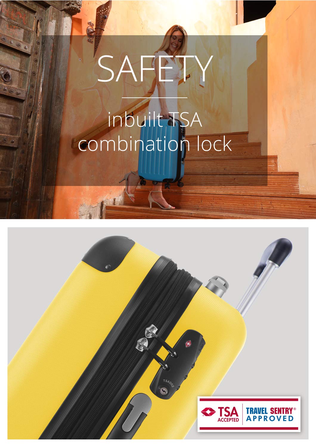 HAUPTSTADTKOFFER - SPREE - Bagaglio a mano, Valigia rigida, Trolley espandibile, 4 ruote doppie, TSA, 55 cm, 42 litri, Giallo