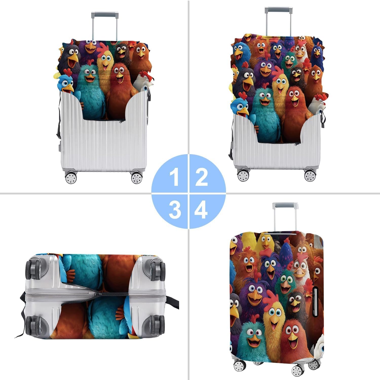 Colorful Chicken Luggage Cover for Suitcase 32-34 Inch – Cute Cartoon Animal Travel Suitcase Protector – Vibrant Anti-Scratch Washable Luggage Sleeve with Funny Rooster Design,XL