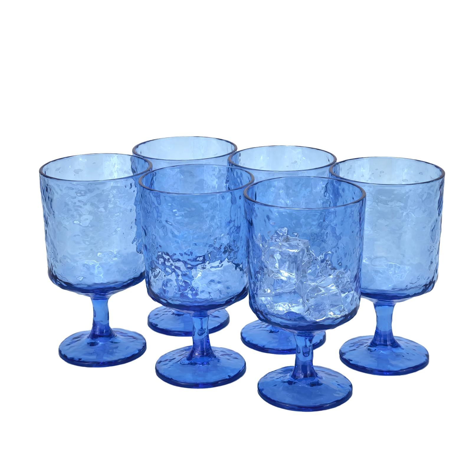 yongzhenlite Set of 6 11 Ounce Iceberg Acrylic Wine Glasses,Plastic Stem Wine Glasses Tumbler for for All Purpose Party, BPA Free and Durable (Blue)