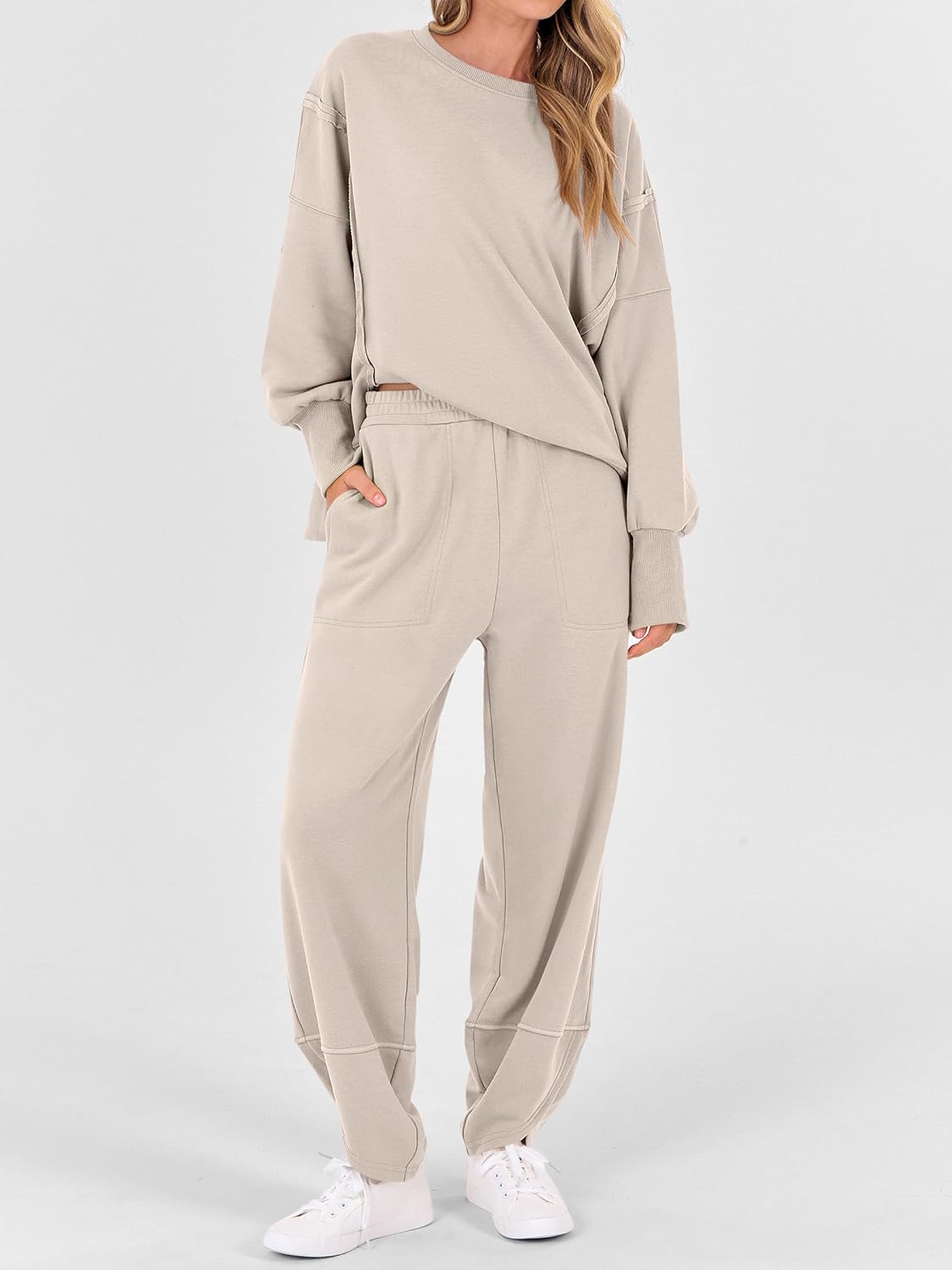 ANRABESS Womens 2 Piece Outfits Sweatsuits Oversized Sweatshirts Barrel Pants Matching Lounge Sets 2025 Fall Travel Clothes - Image 8