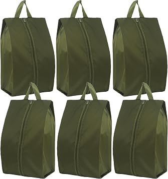 6pcs Portable Shoe Organizer, Travel Pouches with Zipper, Golf Shoe Bags, Clothes Bags, Soccer Cleats Bag, Shoe Pouch for Gym, Waterproof, Odor-Resistant Dark Green
