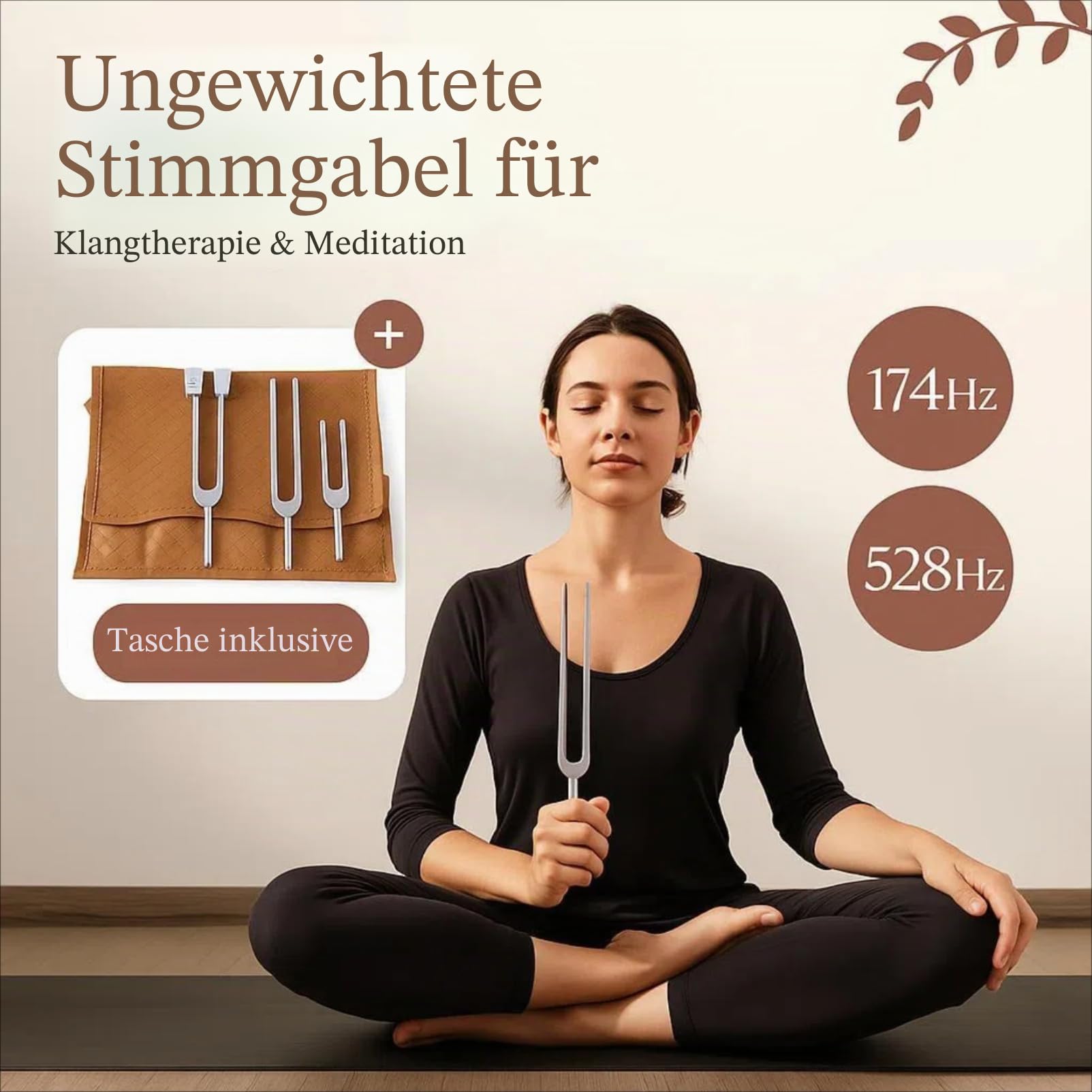Stimmgabeln für Heilung Set, einschließlich vier Frequenzen 128Hz, 136.1Hz, 174Hz, 528Hz Yoga und Meditation Zubehör, Chakra Klangtherapie Instrumente mit Stimmgabel Aktivator und veganem Leder Tasche | Gewichtet und ungewichtet, Yoga-/Meditations-/Chakra