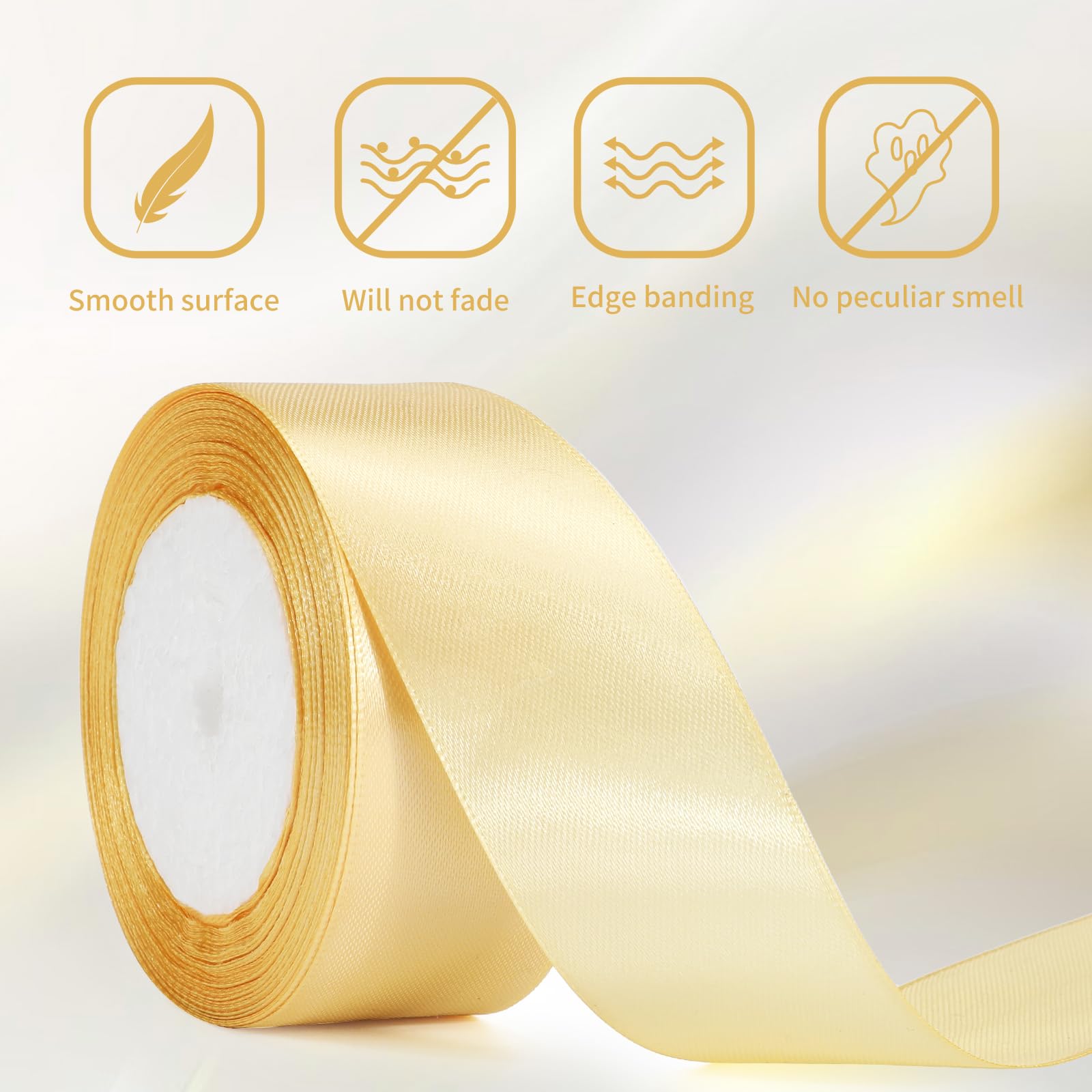 KINGLAKE 40mm Champagne Gold Satin Ribbon for Gift Wrapping 22M Polyester Fabric Decorative Ribbon for Xmas Valentine - Image 3