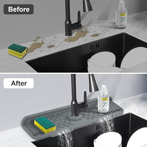 Miniatura 2 de Protector contra salpicaduras para fregadero de cocina, alfombrilla de silicona para grifo de cocina, diseño de pendiente de 5 para un drenaje más