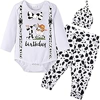 Vista 1 de Wosixima Traje de primer cumpleaños para bebé niño y niña, recién nacido de un año, pantalones cortos, fiesta de primer cumpleaños de vaca