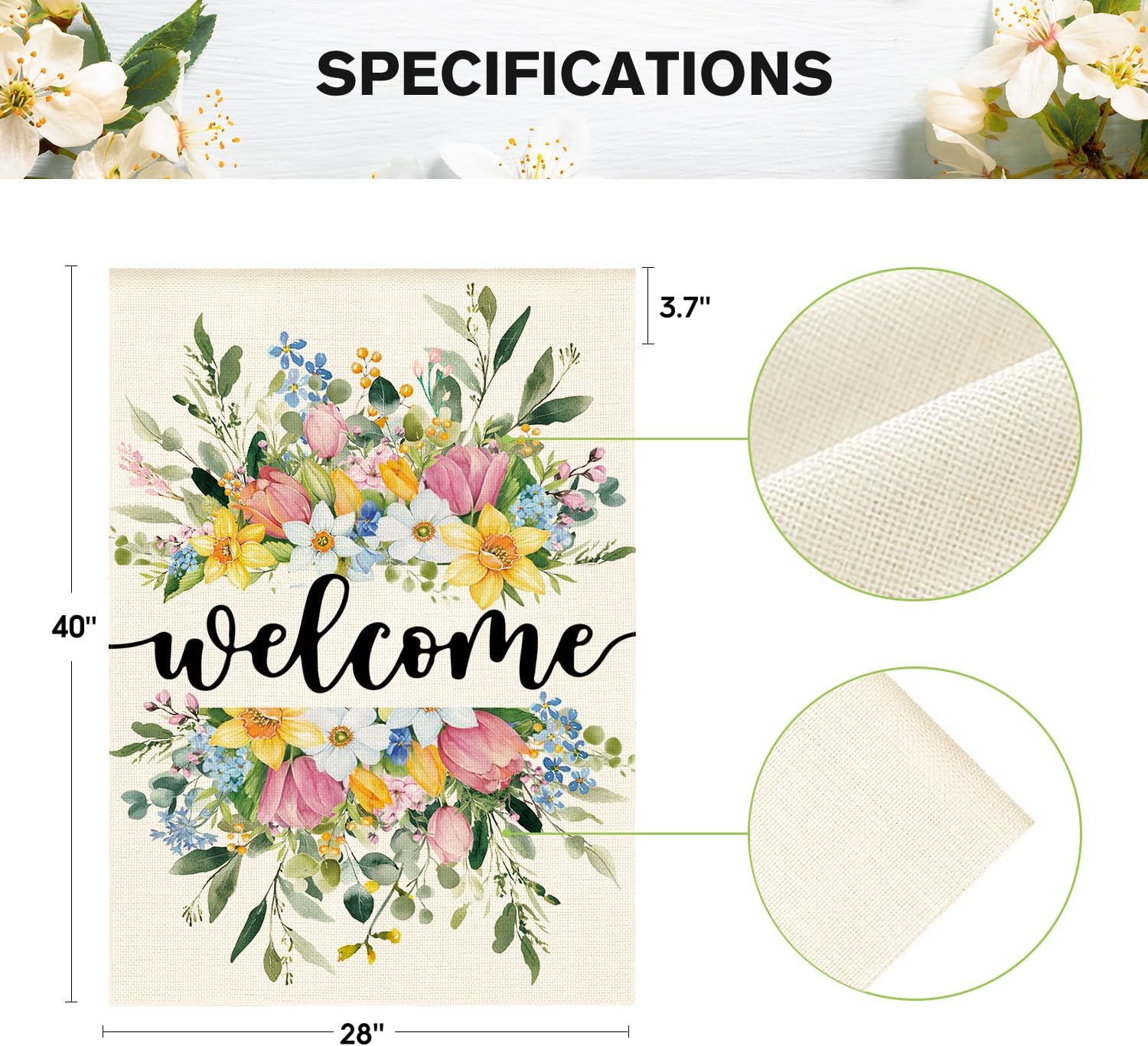 AVOIN colorlife Spring Flowers Welcome House Flag 28x40 Inch Double Sided Outside, Floral Seasonal Farmhouse Yard Outdoor Flag - Image 5