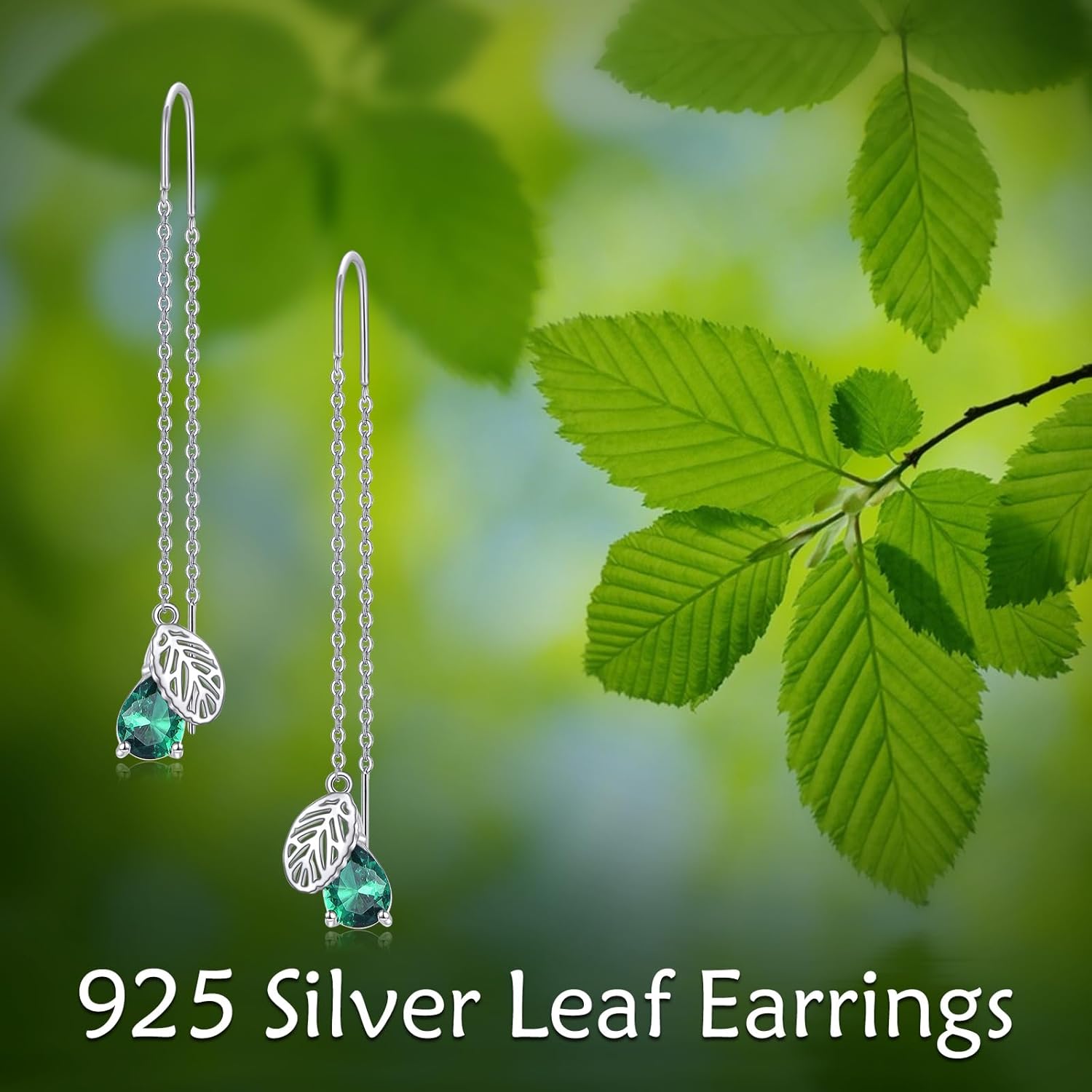 Leaf Threader Earrings Sterling Silver Leaf Chain Dangle Drop Earrings Threader Tassel Jewelry Gifts for Women - Image 5