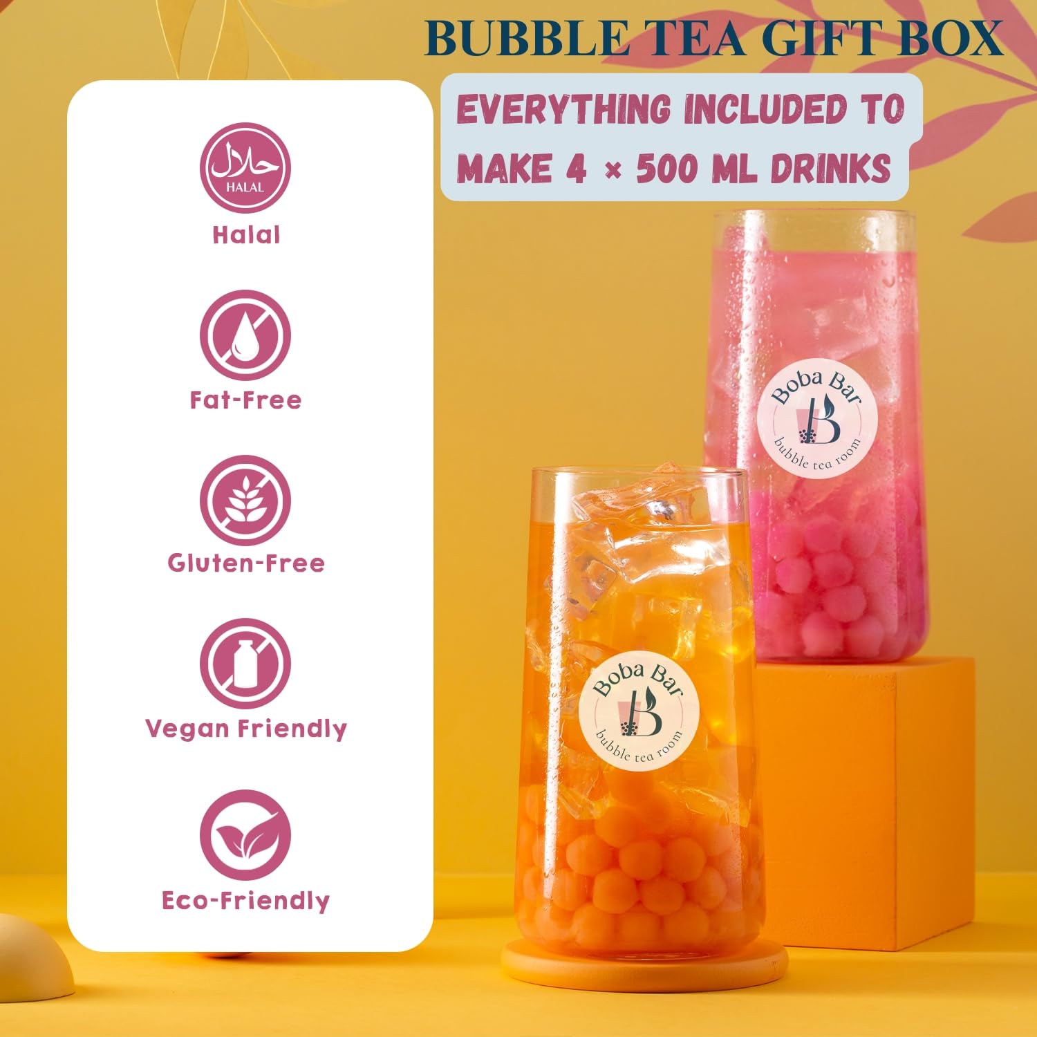 Escapadas exóticas - Kit de té de burbujas de frutas | 4 sabores de té de frutas | 4 - Coberturas de boba y gelatina | Vegano y sin gluten (4 porciones) | Té de burbujas de perlas de tapioca