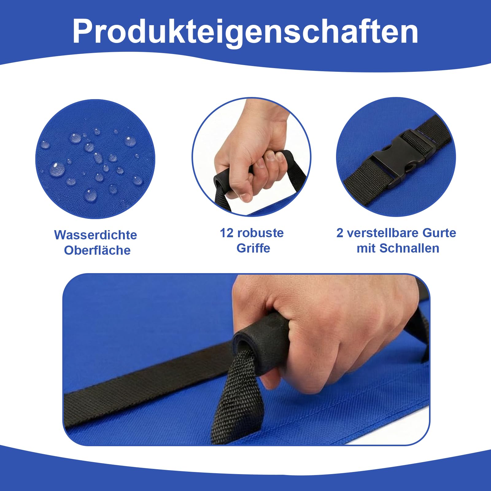 Rettungstuch Krankentrage Oxford Faltbare Trage mit Griffen Sicherheitsgurte und Schultergurte für Krankenhäuser Kliniken Sportstätten Krankenwagen(180 x 70 cm)